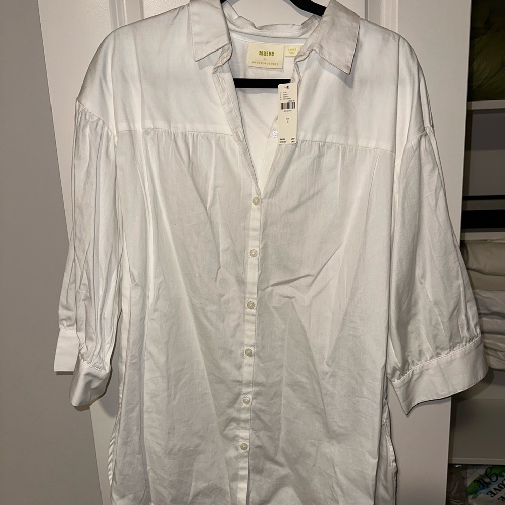 Anthropologie White Casual Button Down Shirt